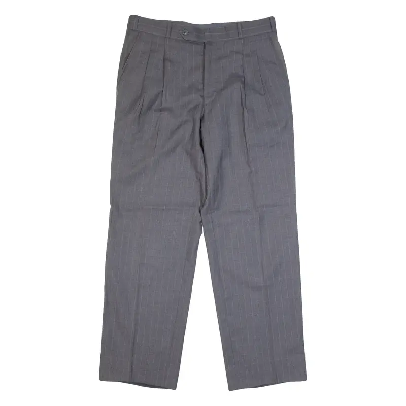 ROYAL FASHION Formal Striped Suit Mens Trousers Grey Classic Straight W32 L28
