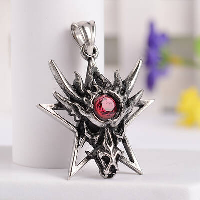 Retro 316 Surgical Stainless Steel Resin Rhinestone Star with Dragon Skull Gothic pendants