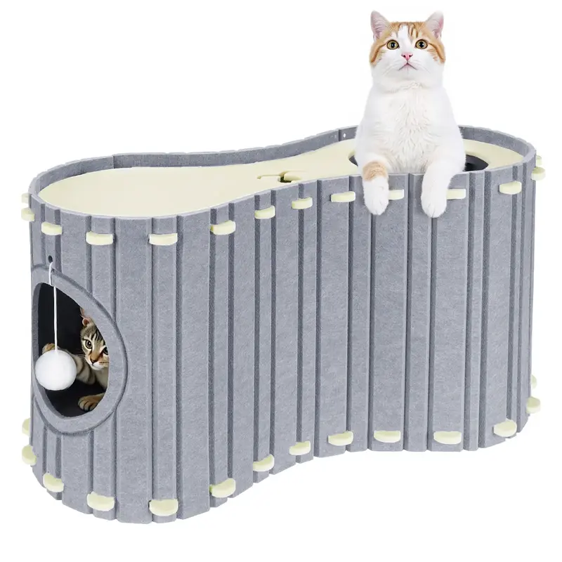 Cat House for Indoor Cats - Felt Covered Bed Cave with Ball Hanging, 28\
