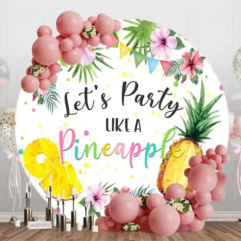 Round Floral Greenery Pineapple Dance Party Backdrop - Aperturee
