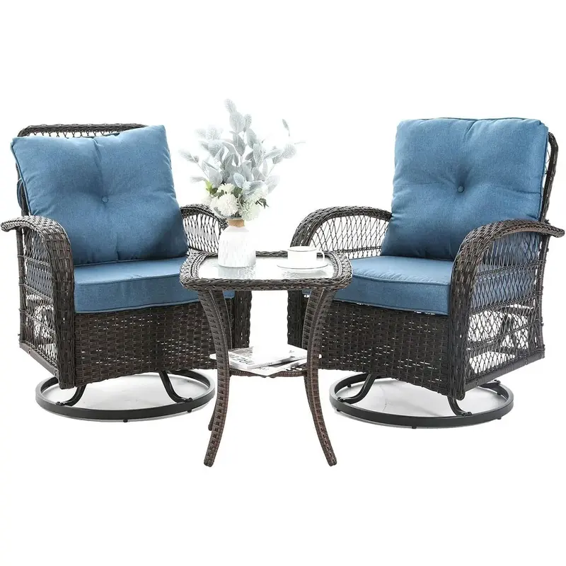 [Labor Day]Amopatio 3 Pieces Patio Furniture/Wicker Patio Bistro Set,Swivel Glider Rocker Thickened Cushions and Table for Fa...