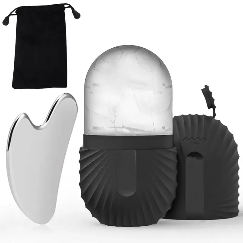 Silicone Ice Face Roller & Stainless Steel Gua Sha Tool Set with Storage Bag, 2 Counts Face Massage Tool Roller Skin Care Too...