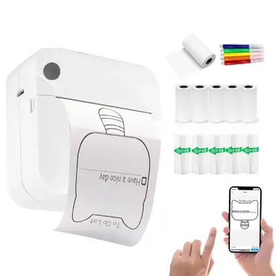 USB Portable Mini Photo Printer, 1 Set Mobile Phone Photo Printing Machine, Wireless Printer with 11 Rolls Thermal Paper for ...