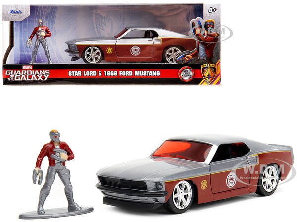 1969 Ford Mustang Silver Metallic and Dark Red and Star Lord Diecast Figure \