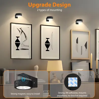 3Pcs Picture Lights for Wall Battery Operated, Magnetic Led Painting Light with Remote Dimmable and Timer, 3 Lighting Modes A...