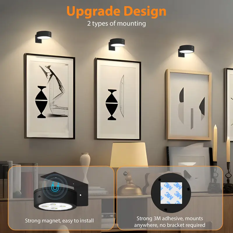 3Pcs Picture Lights for Wall Battery Operated, Magnetic Led Painting Light with Remote Dimmable and Timer, 3 Lighting Modes A...