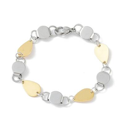 201 Stainless Steel Flat Round & Teardrop Link Chain Bracelets for Women Men