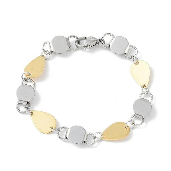 201 Stainless Steel Flat Round & Teardrop Link Chain Bracelets for Women Men