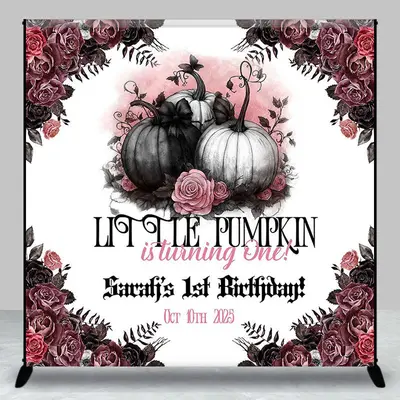 Aperturee Halloween Floral Pumpkin Custom 1st Birthday Backdrop - Aperturee