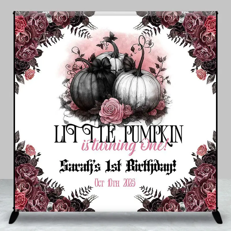 Aperturee Halloween Floral Pumpkin Custom 1st Birthday Backdrop - Aperturee