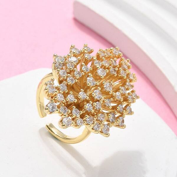 Brass Micro Pave Clear Cubic Zirconia Cuff Rings for Women
