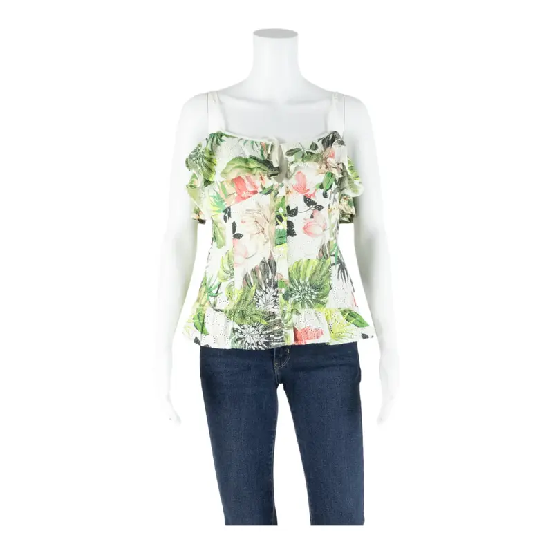 GUESS Womens Off Shoulder Top Green Off Shoulder Floral S