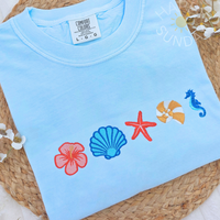 Coastal Icons Embroidered Shirt, Beach Lover Shirt, Summer Embroidered Shirt, trendy Summer tee, Ocean Lovers Shirt, Sea Anim...