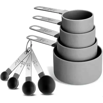 Measuring Cup & Spoon Set, 8pcs/set Silicone Measuring Spoon With Stainless Steel Handle, Measuring Cup For Dry & Liquid Ingr...