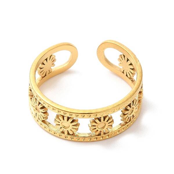 Ion Plating(IP) 304 Stainless Steel Flower Open Cuff Ring Finding