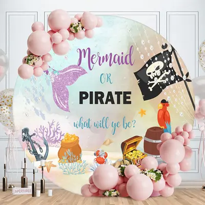 Mermaid Or Pirate Circle Gender Reveal Backdrop - Aperturee