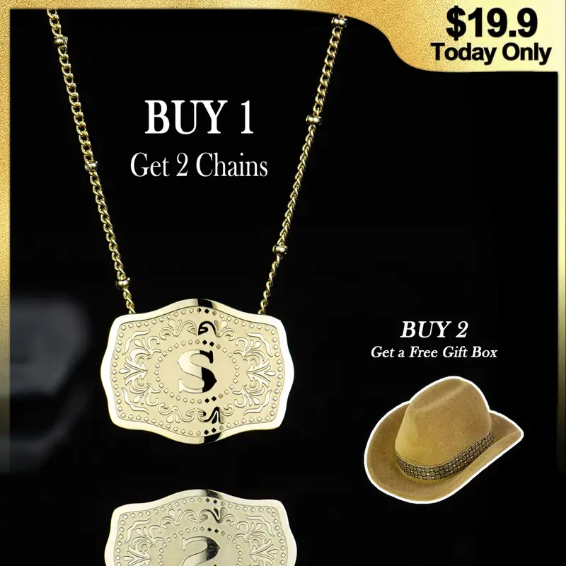 Holylegend 14K Real Gold-Plated Initial Letter Pendant Necklace with Embossed Belt Buckle CowTag Western Style Jewelry Gift f...