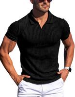 Men's Muscle V Neck Polo Shirts Short Sleeve Slim Fit Cotton Golf T-Shirts Ribbed Knit Soft Tees