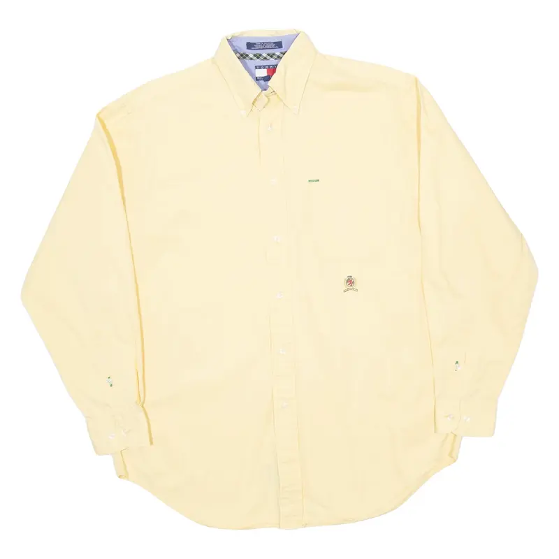 TOMMY HILFIGER Mens Plain Shirt Yellow Long Sleeve S