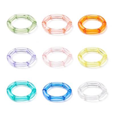 9Pcs 9 Color Acrylic Curved Tube Chunky Stretch Bracelets Set for Women