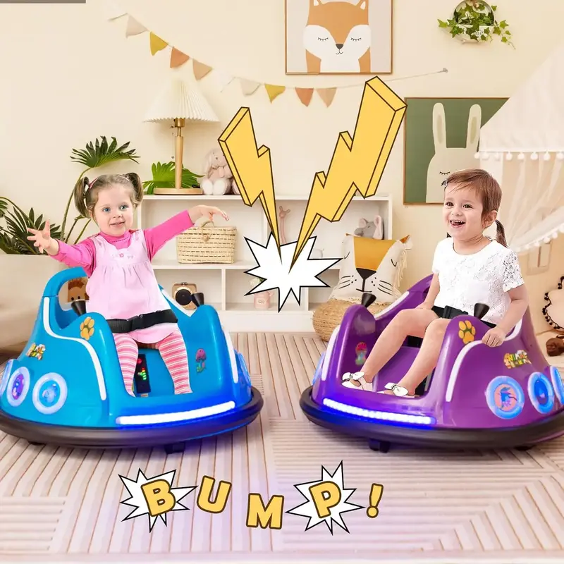[Costway]- 12V Toddler Bumper Car, Dual Joysticks, Flashing LED Light & Music,360 Degree Spin, Electric Vehicle Ride on Toys,...