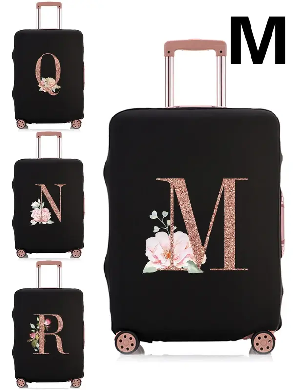 Glitter Letter & Floral Pattern Luggage Cover, Dustproof Foldable Travel Bag Protector, Bag Accessories for Women & Men