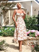 Women's Split Thigh Vintage Cami Dress, Boning Corset Milkmaid Dress, Boho Style Dresses for Women Beach Holiday Vacation, Ca...