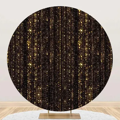 Round Black Gold Glitter Stripes Birthday Backdrop - Aperturee