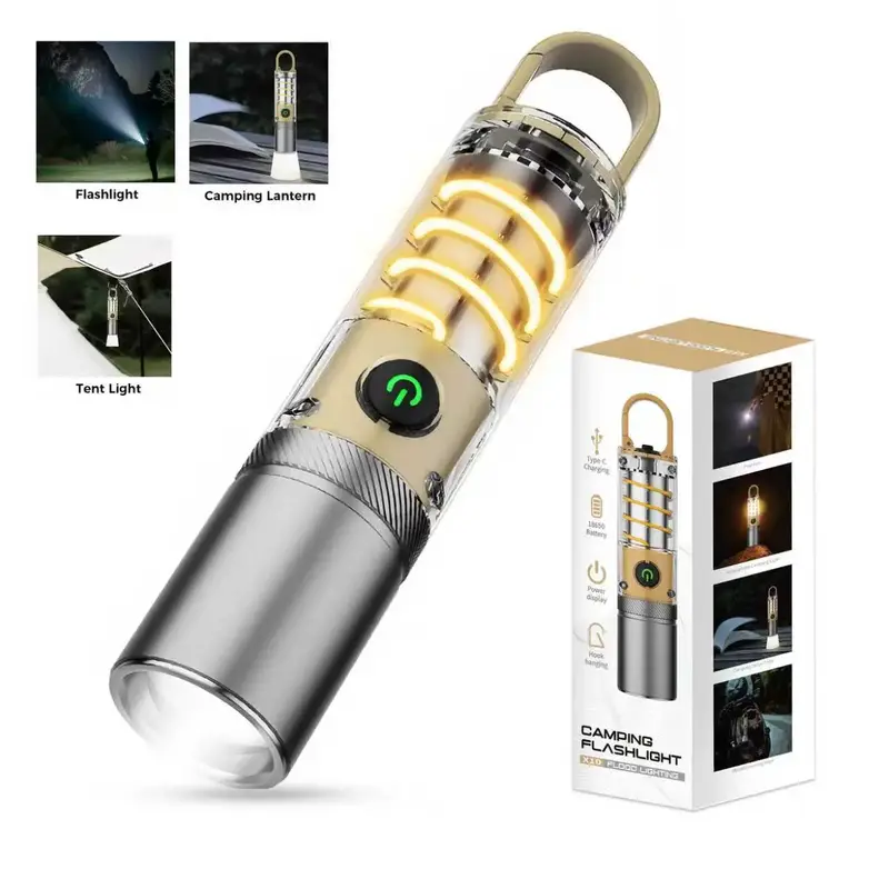 Rechargeable LED Flashlight with 360° Camping Lantern – Super Bright, Long Range Flashlight for Camping, Hiking, Emergenci...