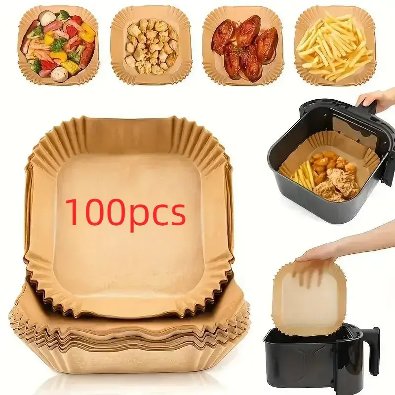Air Fryer Liner (100pcs), Non-stick Parchment Paper, Baking Paper, Microwave Oven Liner, Kitchen Baking Utensils, Kitchen Acc...