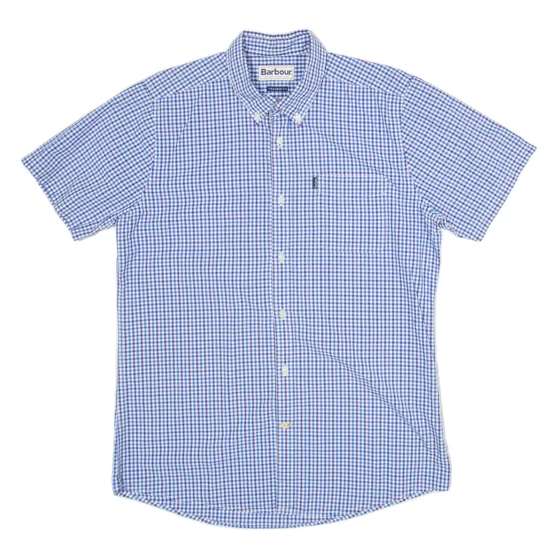 BARBOUR Tailored Fit Mens Shirt Blue 80s Gingham M