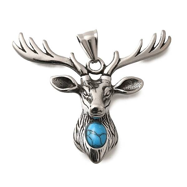 304 Stainless Steel Pave Synthetic Turquoise Big Pendants
