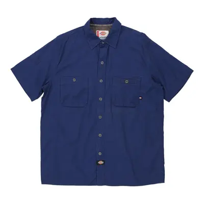 Dickies Short Sleeve Shirt - Large Blue Cotton Blend