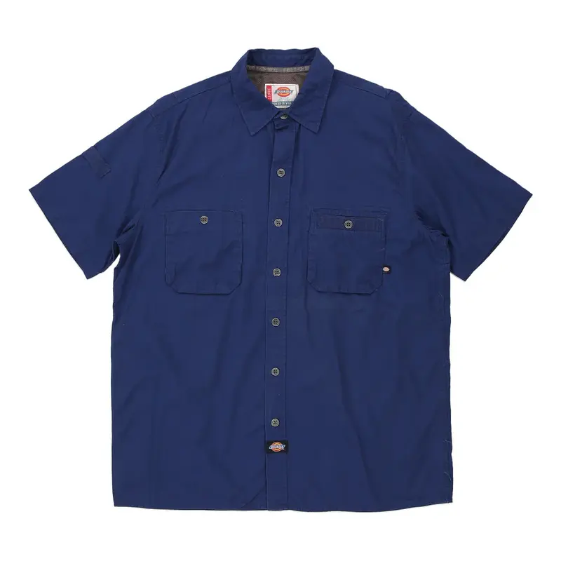 Dickies Short Sleeve Shirt - Large Blue Cotton Blend