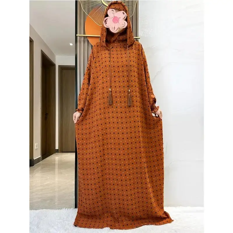 Muslim Prayer abaya, Soft Cotton Kaftan with Double Hat Design, Modest Dubai Turkish Style for Ramadan & Eid, Plus Size Praye...