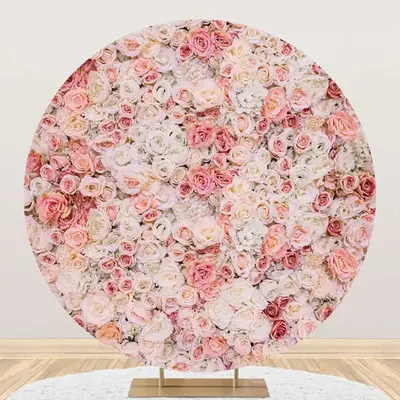 White Pink Floral Wall Holy Round Wedding Backdrop - Aperturee