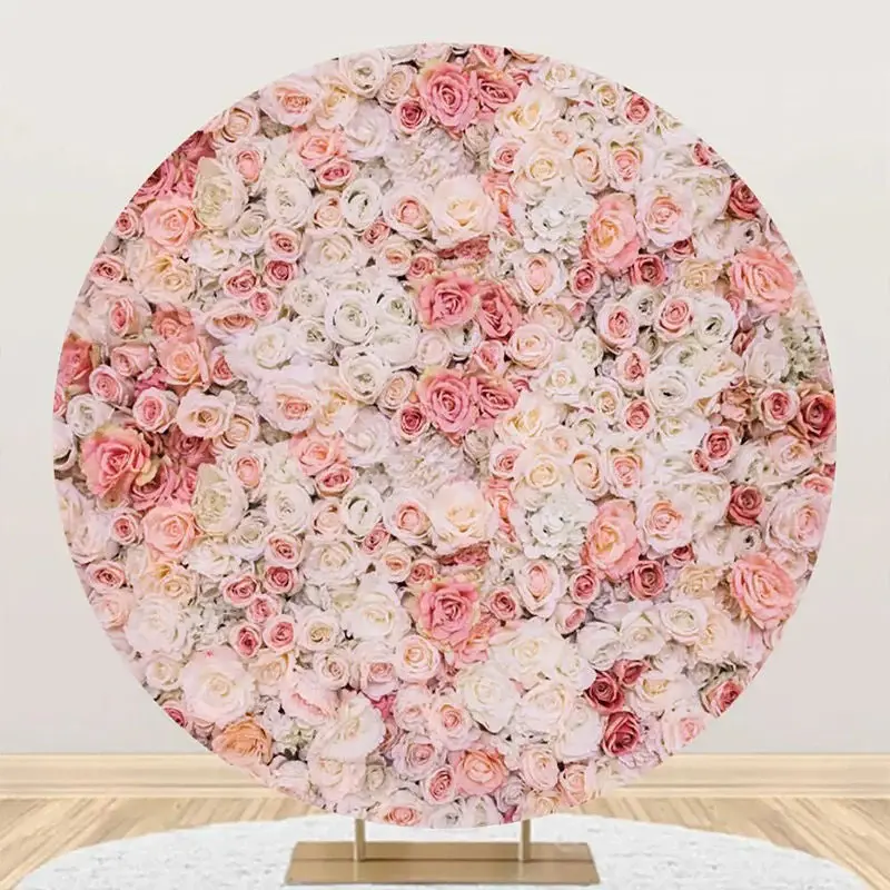 White Pink Floral Wall Holy Round Wedding Backdrop - Aperturee