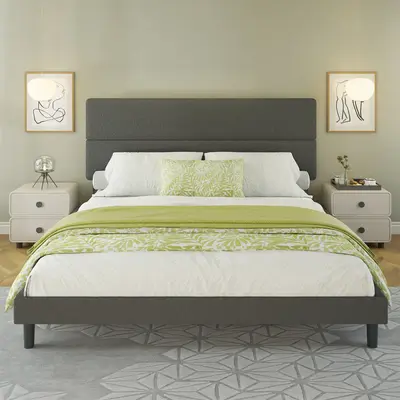 AMERLIFE Boucle Upholstered Bed Frame, Platform Bed with 47.3\