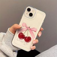 Cherry & Bowknot Pattern Clear Phone Case, Anti-drop Cellphone Protective Case, Fashion Shockproof Mobile Phone Accessories ...
