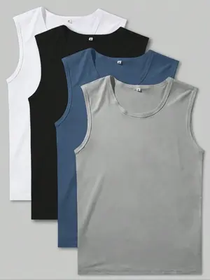 Men's Solid Color Tank Top, Summer Clothes, Sleeveless Round Neck Top, Casual Summer Clothes for Daily Wear