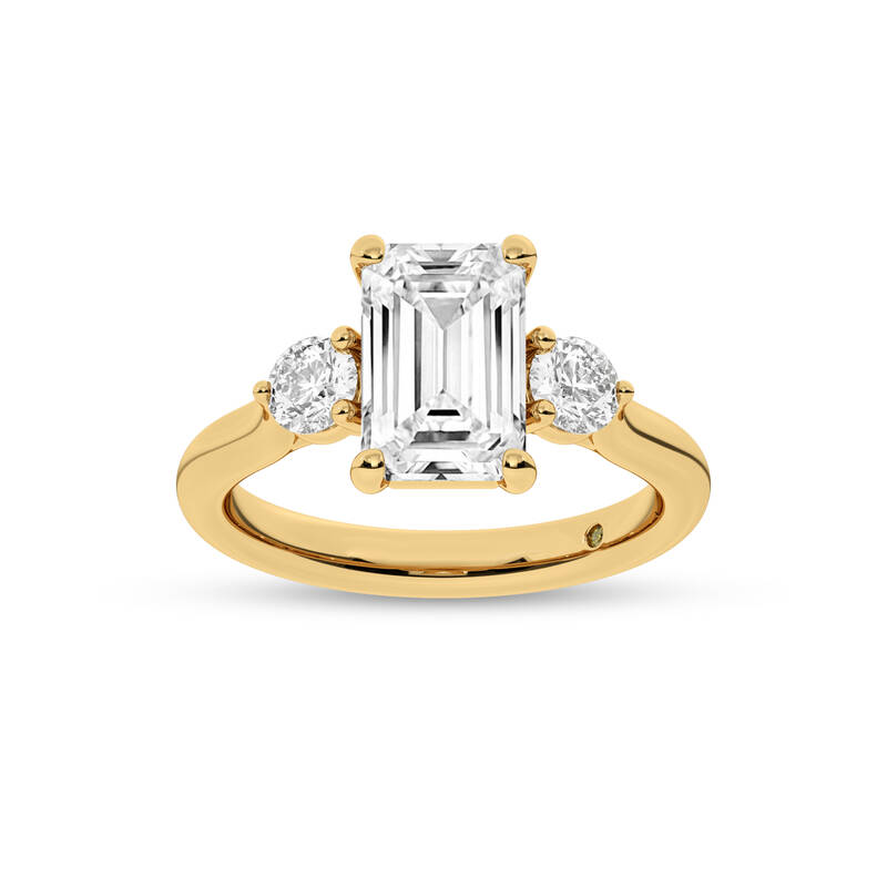 Aevum Classic Three Stone Emerald Cut Lab Grown Diamond Engagement Ring | 14K Yellow Gold 2 1/2 CT. TW.