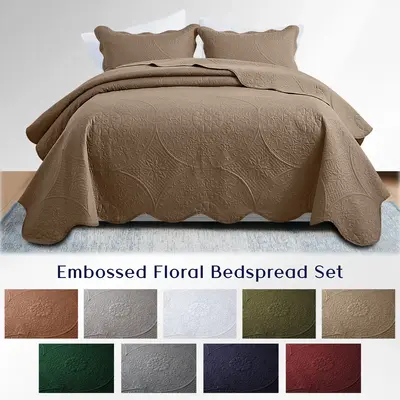 Imperial Homeware Floral Ultrasonic 3 Pieces Quilt Set Lightweight Bedspread Coverlet for All Seasons, Soft Microfiber Beddin...