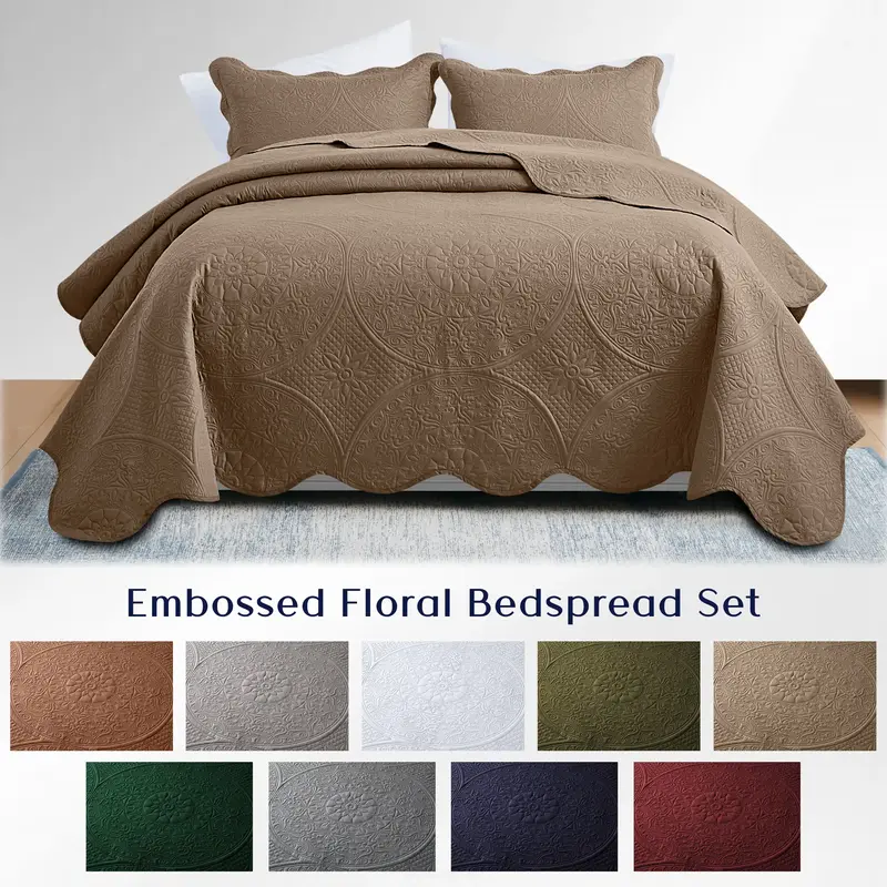 Imperial Homeware Floral Ultrasonic 3 Pieces Quilt Set Lightweight Bedspread Coverlet for All Seasons, Soft Microfiber Beddin...