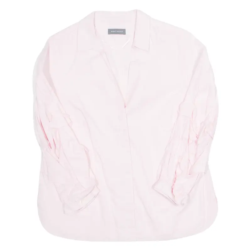 MINT VELVET Womens Shirt Pink Collared Ruffle Sleeve M