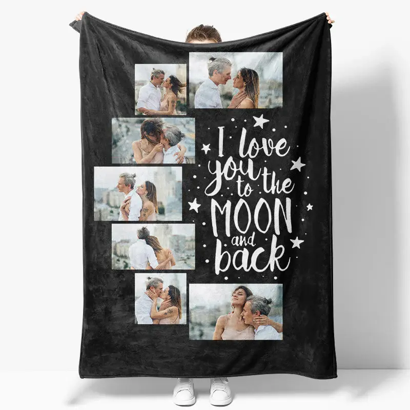 Aperturee Love You To The Moon Back Black Custom Photo Blanket | Picture Blanket Gift | Photo Blanket Deals | Memorial Blanke...