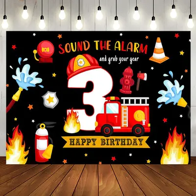 Firefighting Sound The Alarm 3rd Birthday Backdrop - Aperturee