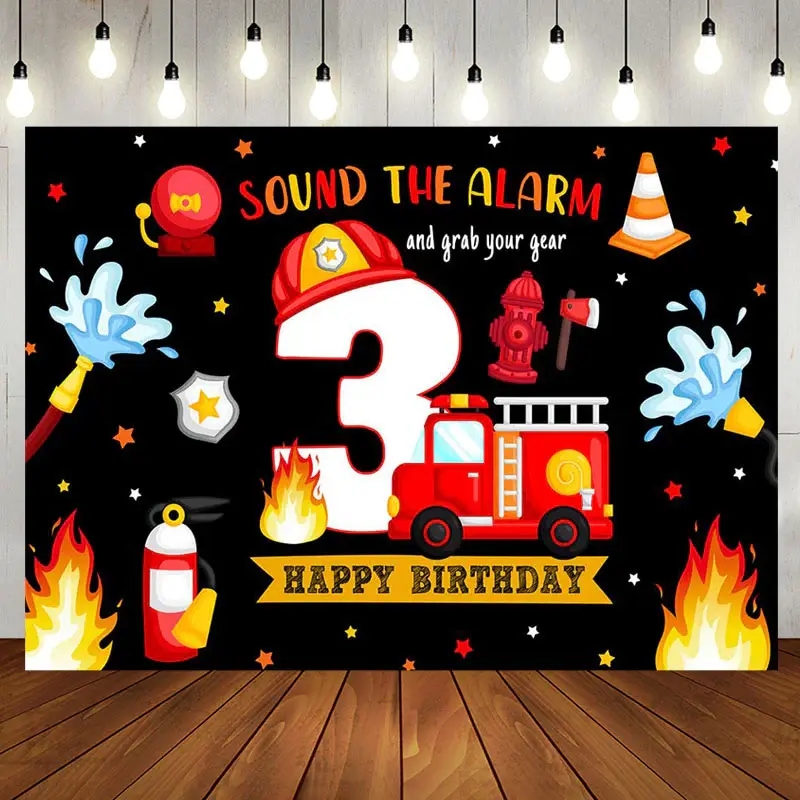Firefighting Sound The Alarm 3rd Birthday Backdrop - Aperturee