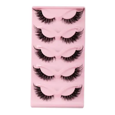 5 Pairs Cat Eye False Eyelashes, Natural Faux Lashes, Soft Cross Clear Band Lashes, Wispy Eyelash for Makeup