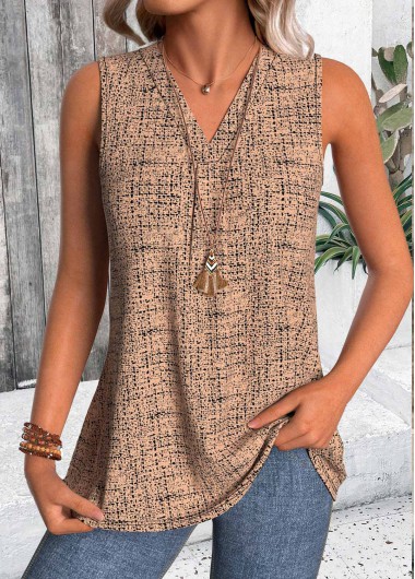 Modlily Light Coffee Lightweight Polka Dot Sleeveless Tank Top - L