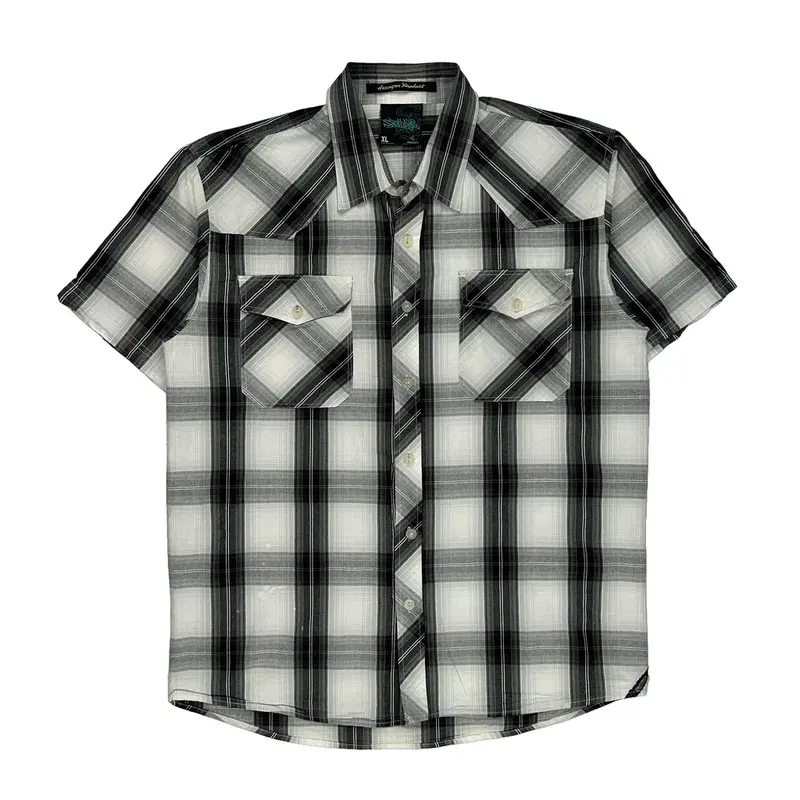 Southpole Checked Short Sleeve Shirt - XL Black & White Cotton | Size: x-large